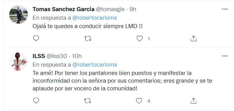 Tuits de apoyo a Roberto Carlo 