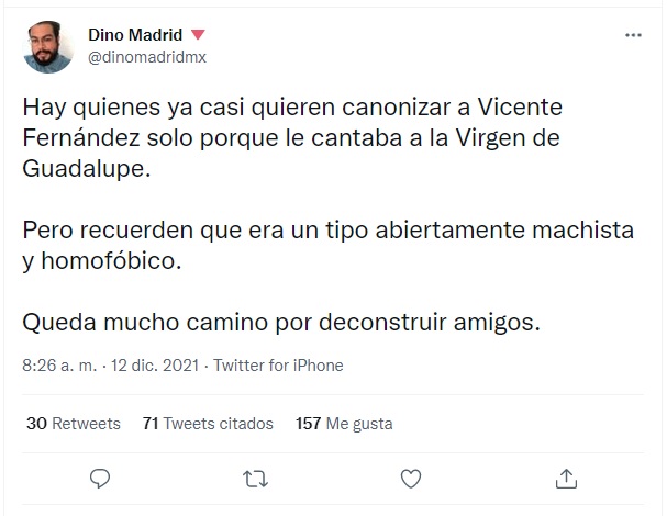 Señalan como homofóbico a Vicente Fernández por comentarios sobre la comunidad LGBT+
