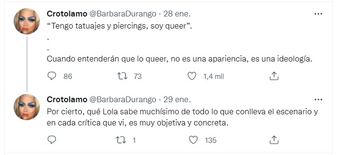 Barbara Durango crítica Lolita COrtés por decir que es queer y bisexual 