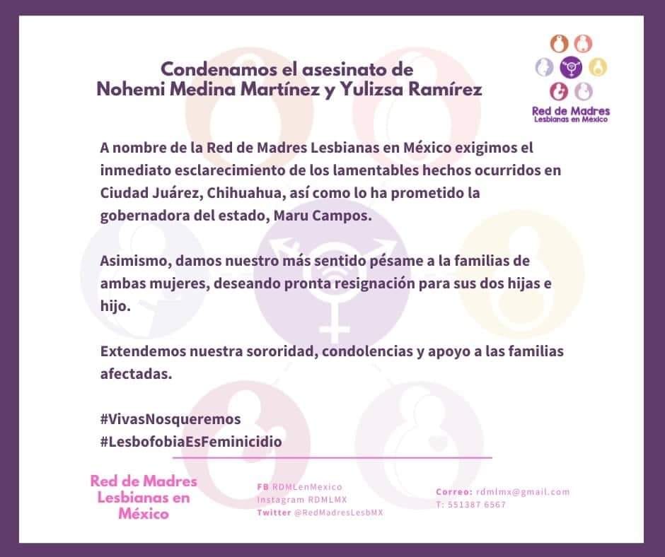 comunicado red d emadres lesbianas en méxico nohemí medina martínez yulizsa ramírez pareja lésbica chihuahua