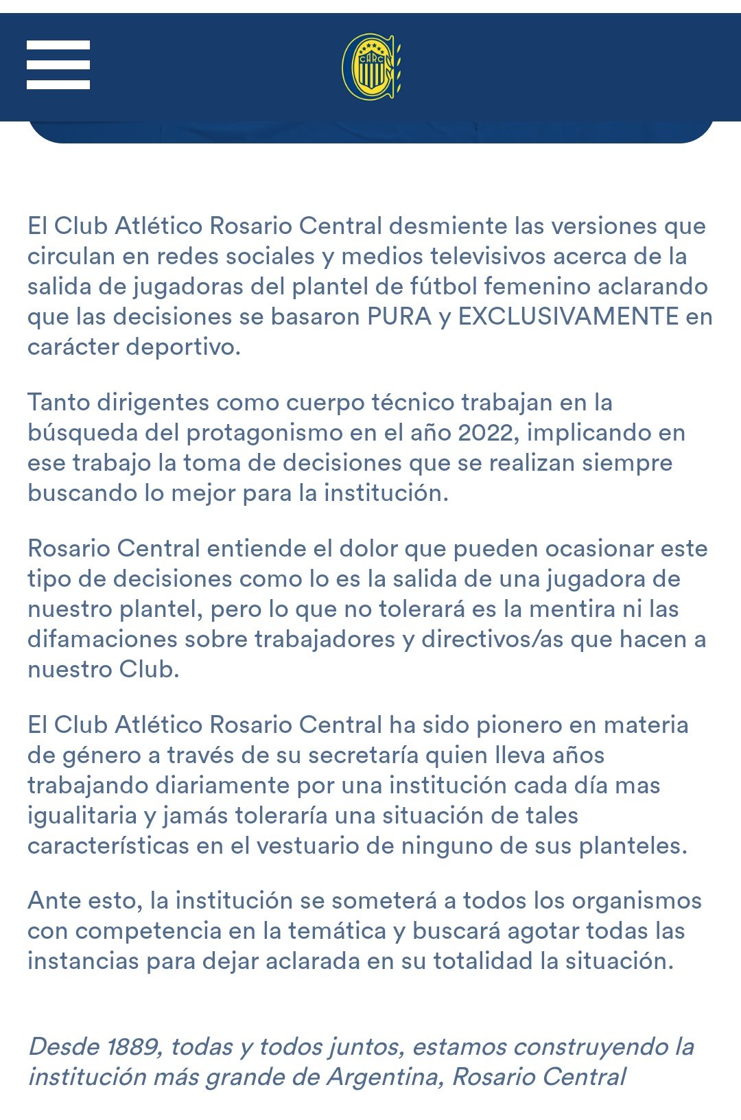 comunicado rosario central