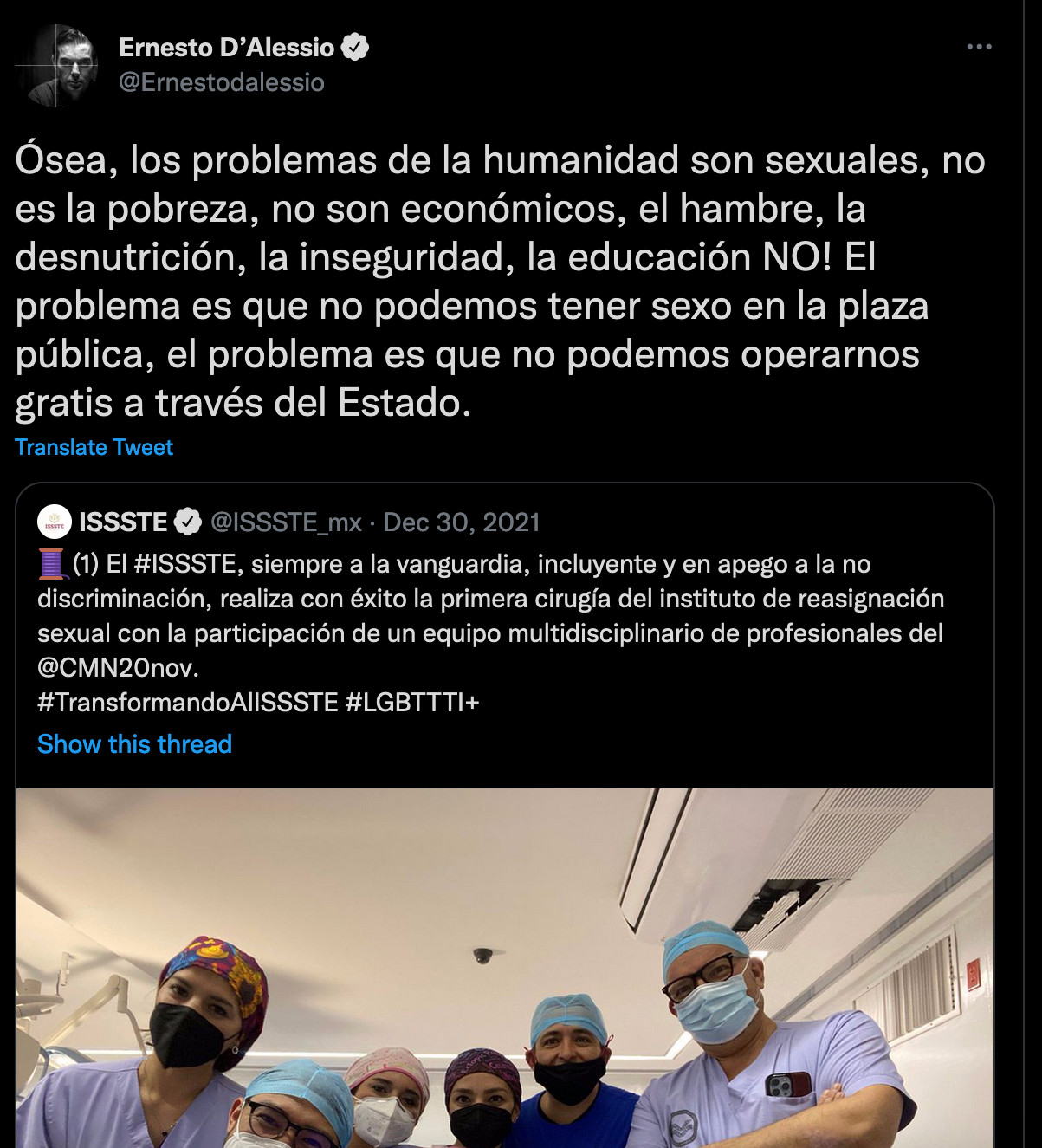 ernesto dalessio transfobia twitter Issste