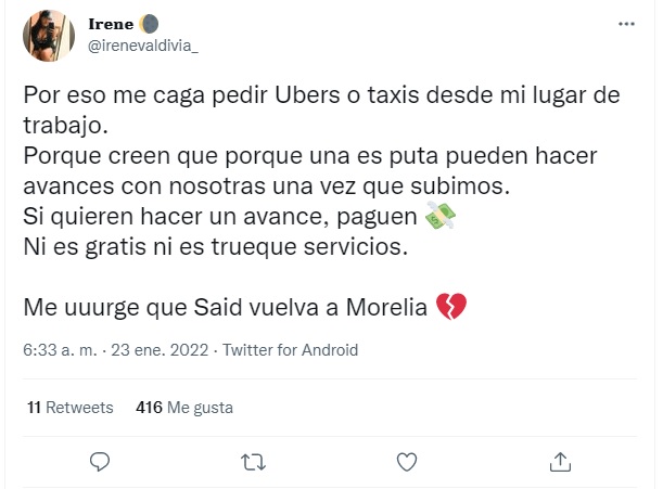 Irene Valdivia denuncia acoso sexual de conductor de Uber