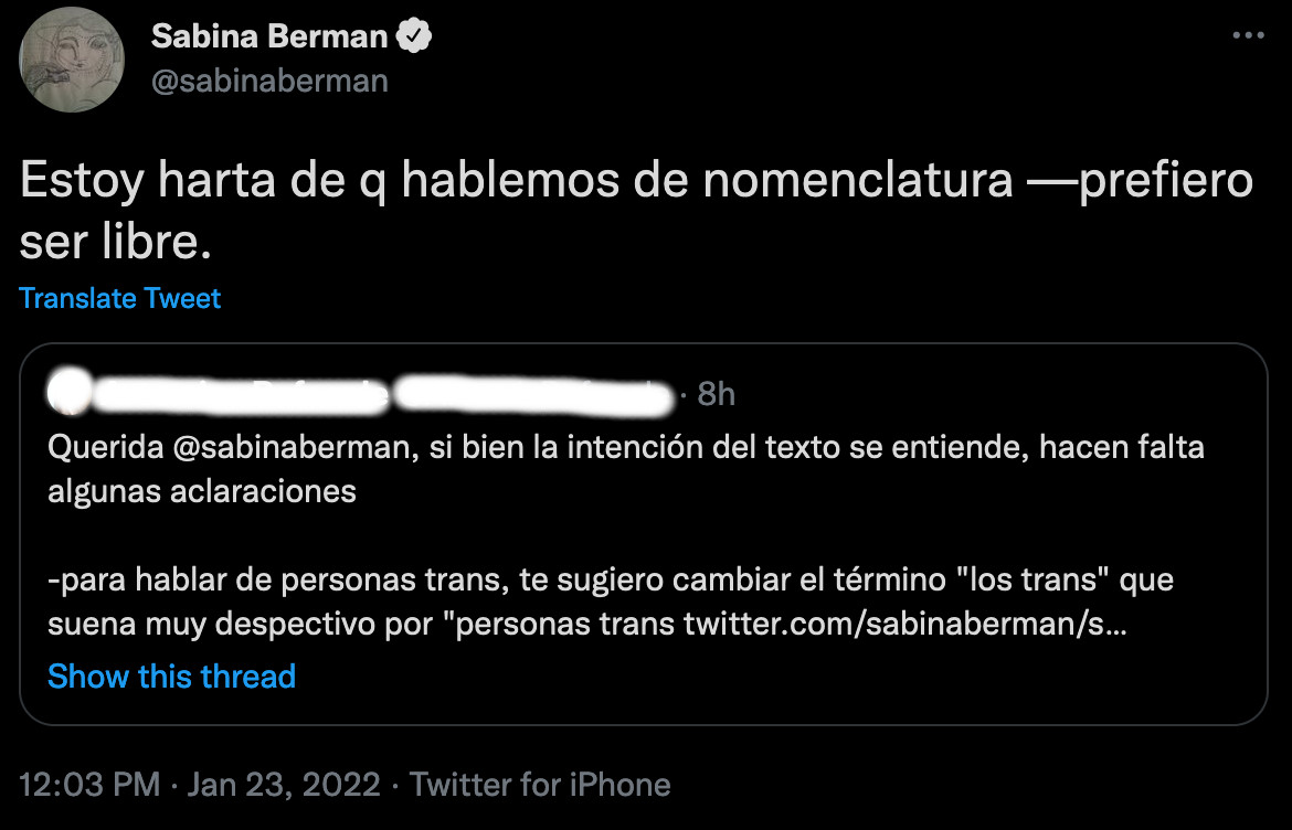 sabina berman experiencia trans columna nomneclatura