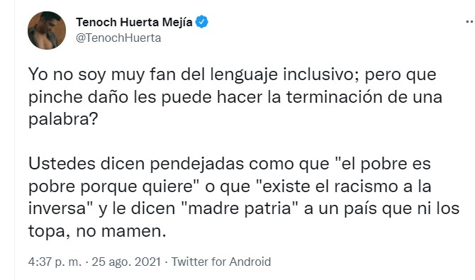Tenoch Huerta sobre el lenguaje inclusivo
