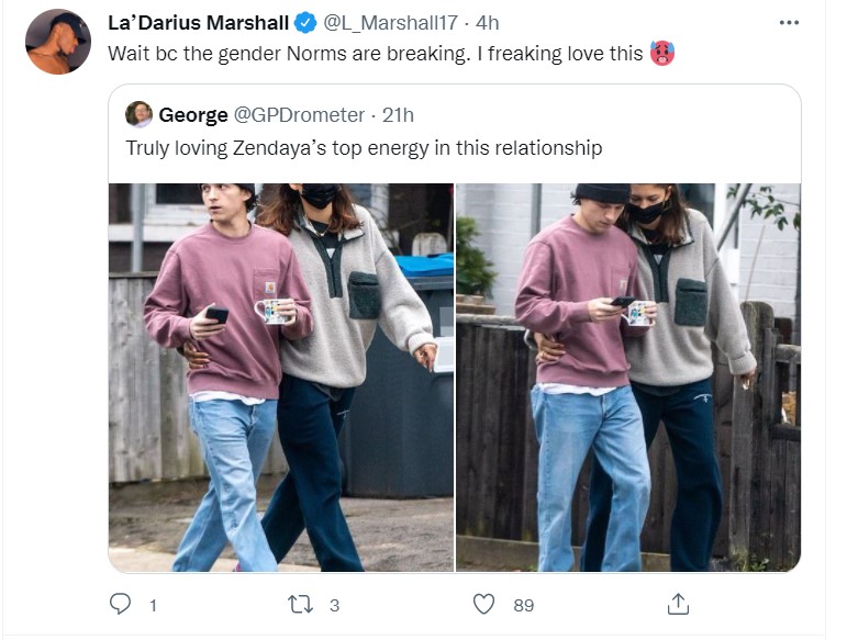 Tuits sobre Tom Holland y Zendaya rompeindo estereotipos de género en su relaicón