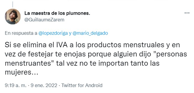 Respuesta de usuarios a tuit sobre personas gestantes