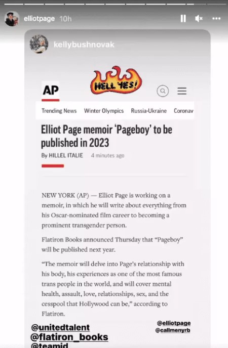 Elliot Page anuncia libro Pageboy