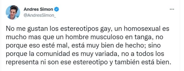 Tuit del actor colombiano Andrés Simón cuestionó los estereotipos gay