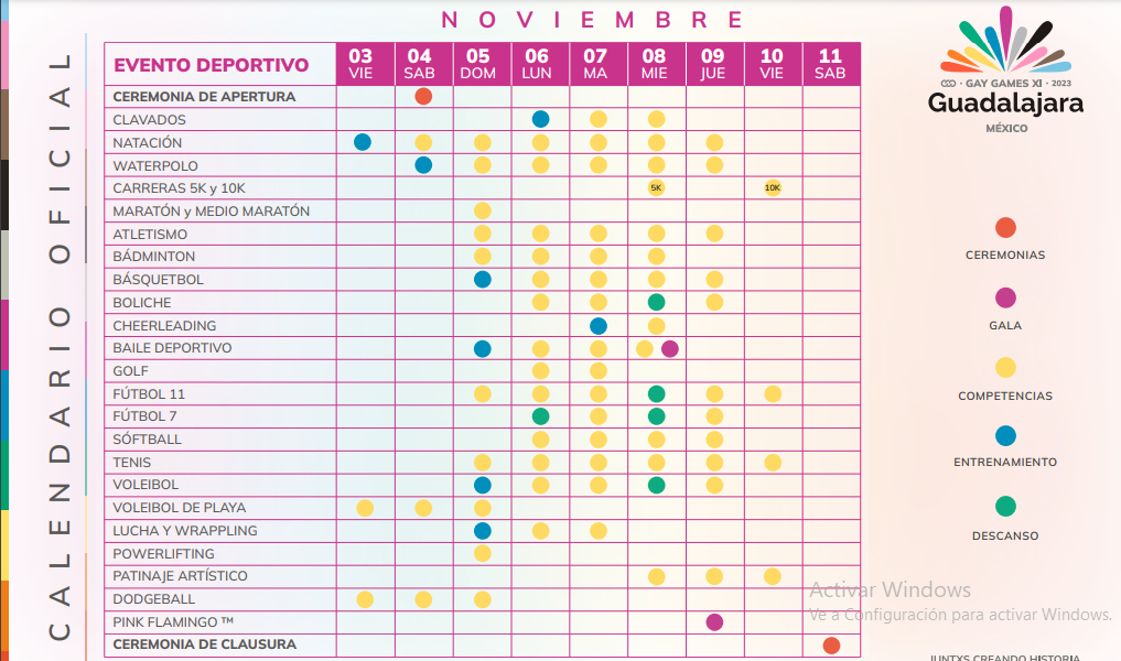 calendario gay games guadalajara 2023