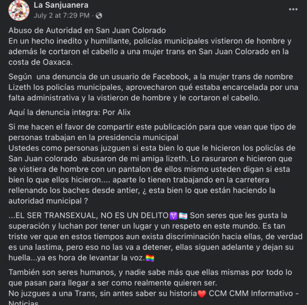 casos de violencia policial contra personas lgbt trans oaxaca 2022