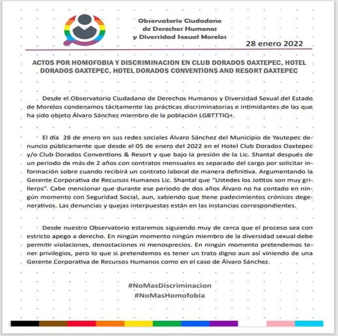 Álvaro Sánchez denuncia homofobia de hotel en Morelos