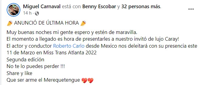 Anuncio conductor de Miss Trans Atlanta 2022