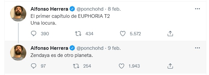Twitter del actor Poncho Herrera sobre la serie Euphoria