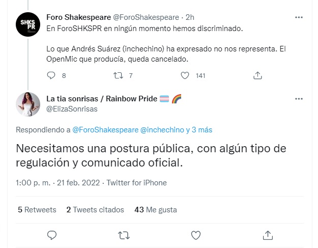 Transfobia en Foro Shaespeare