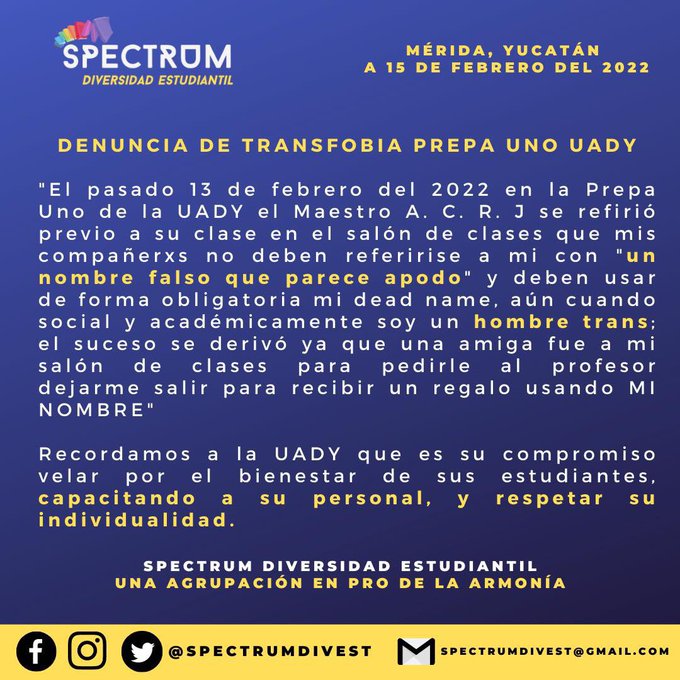 Transfobia en prepa 1 de la UADY Yucatán