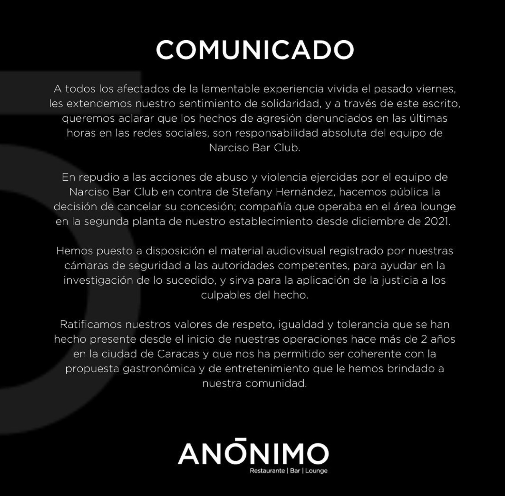 anónimo restaurante stefany hernández agresión venezuela caracas