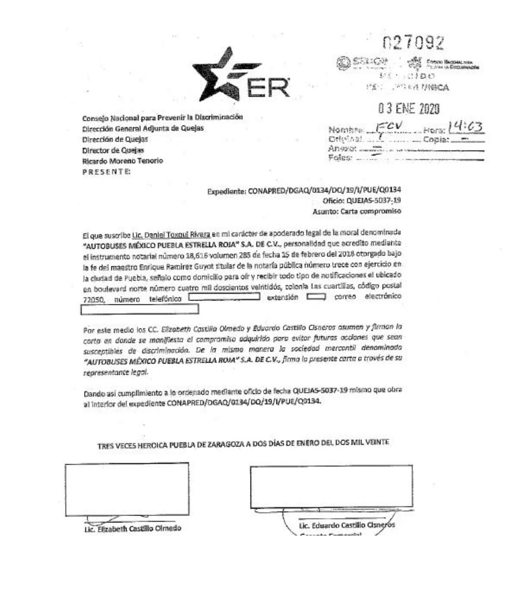 autobuses méxico puebla estrella roja carlos escobar parra acuerdo serofobia homofobia