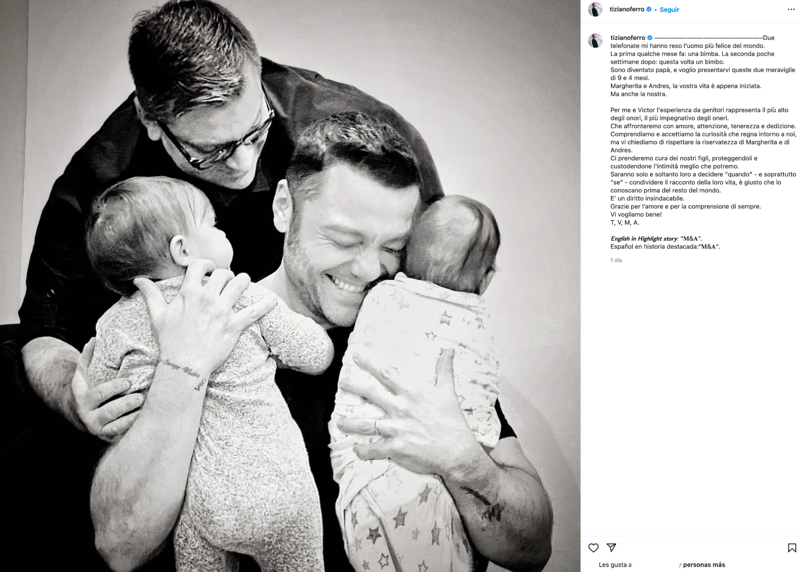 tiziano ferro victor allen esposo bebés margherita andrés instagram