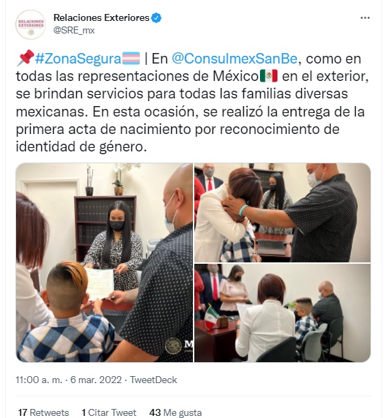 Niños trans obtiene acta de nacimiento en conslado mexicano