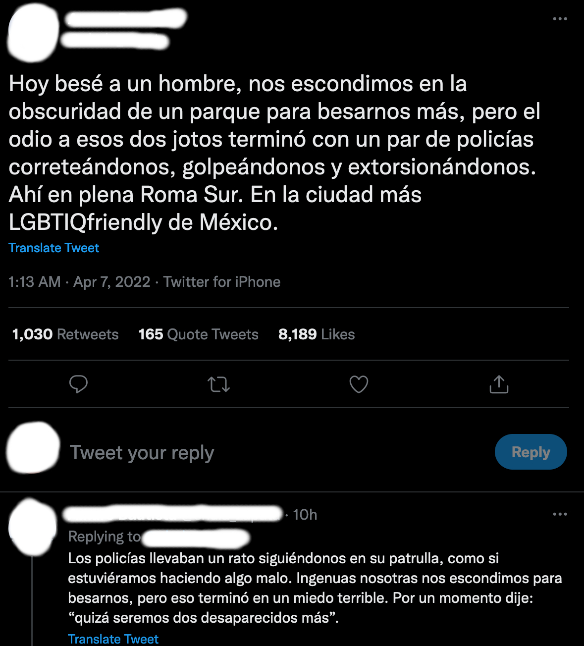 agresión homofóbica policías roma sur cdmx tuit 7 abril 2022 amaro diego