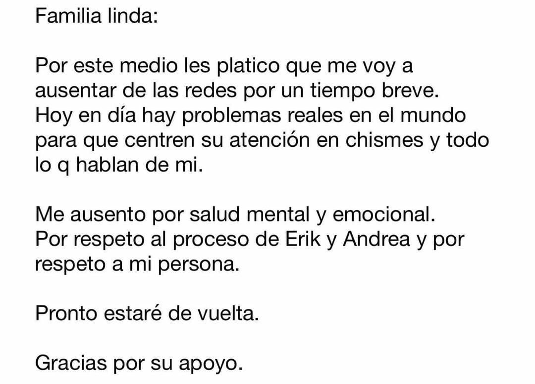 Apio Quijano se retira de redes sociales por chisme sobre Erik Rubín