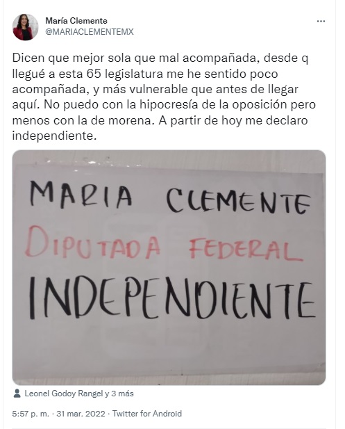 Diputada trans María Clemente García Moreno renuncia a Morena