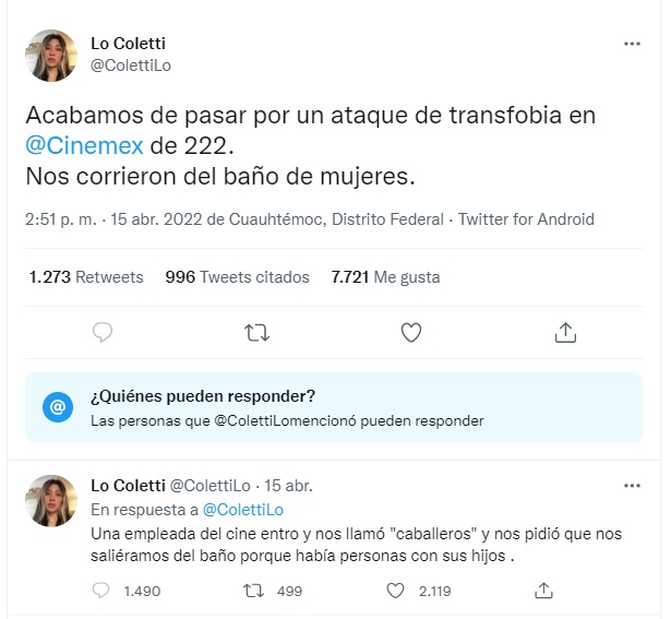 transfobia en baño de cinemex