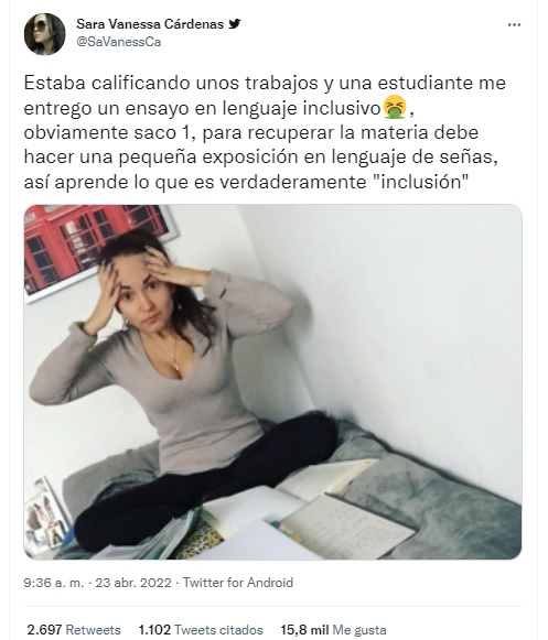 Maestra Sara Vanessa Cárdenas reprueba a estudiante por usar lenguaje inclusivo