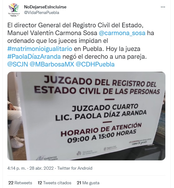 Registro Civil de Puebla discrimina a personas LGBT´y con VIH
