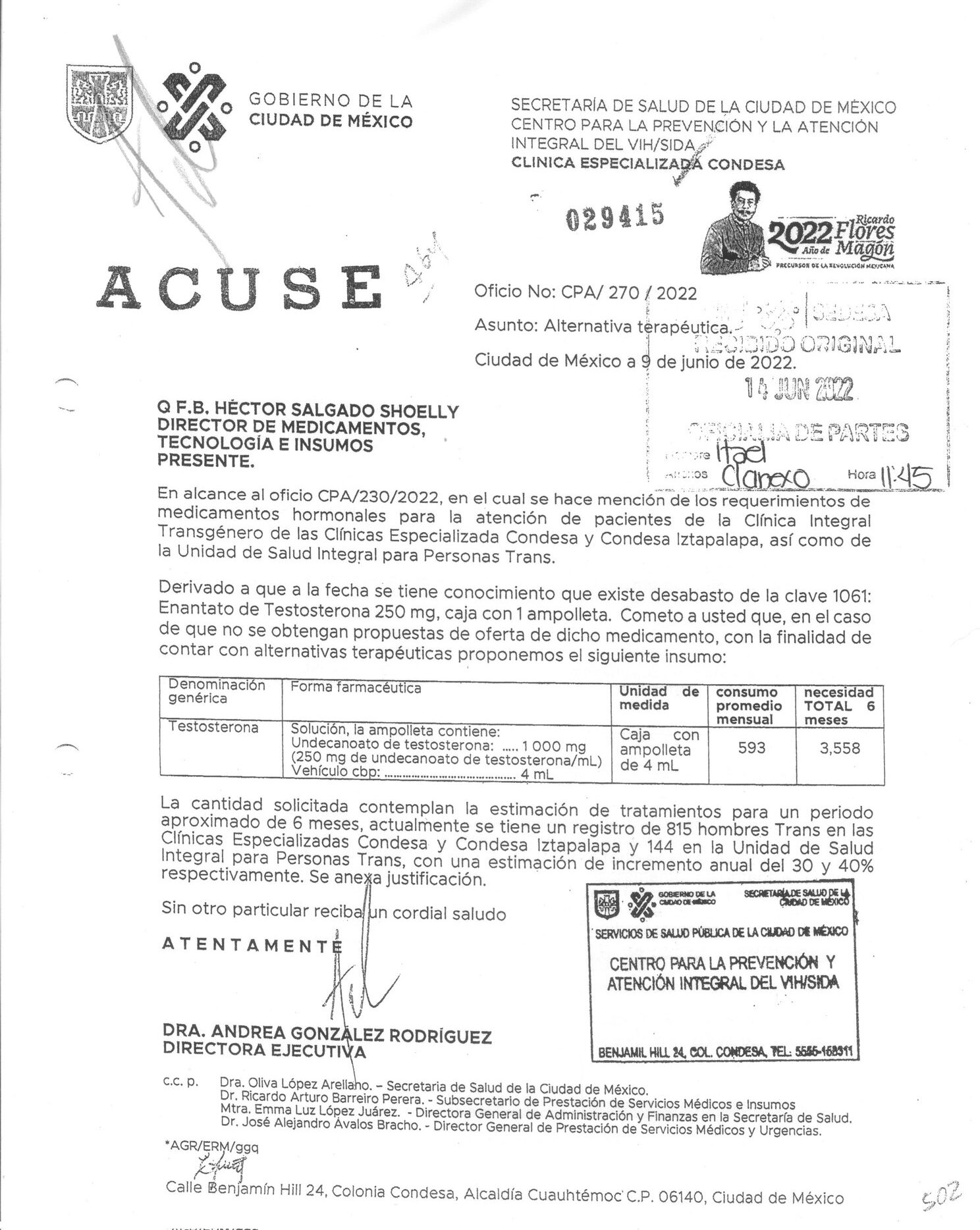 Andrea González Rodríguez desabasto testosterona