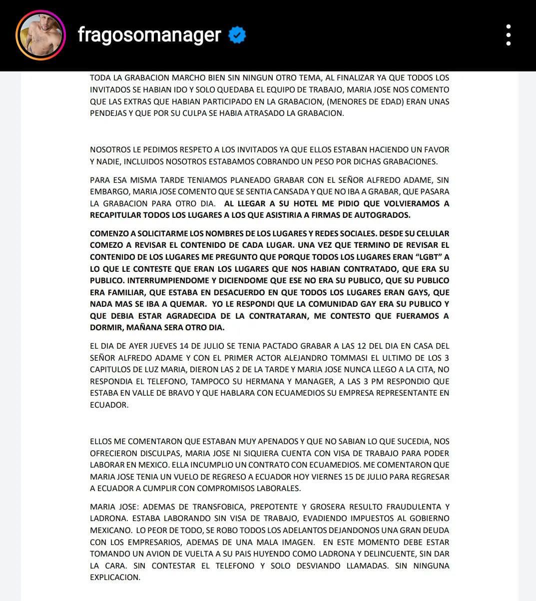 Comunicado donde se acuse de fraude a Luz María