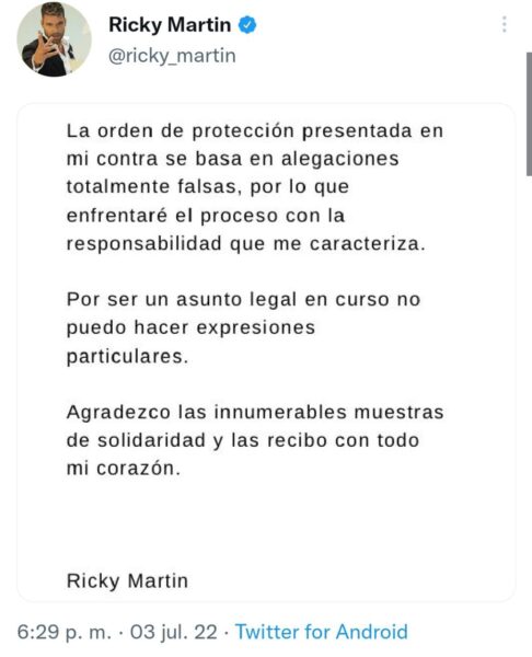 Tuit de Ricky Martin