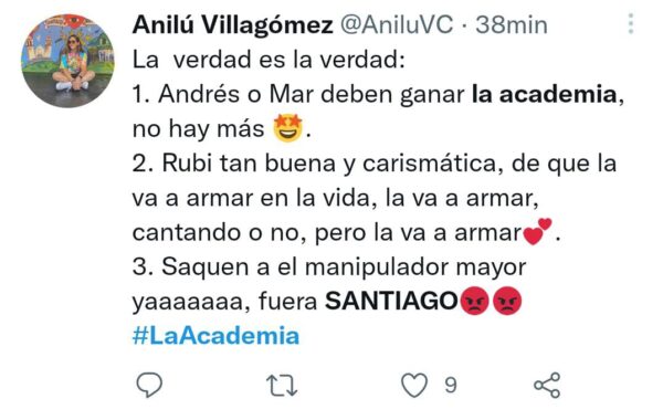 Nelson santiago la academia problema discusión tuit molestia