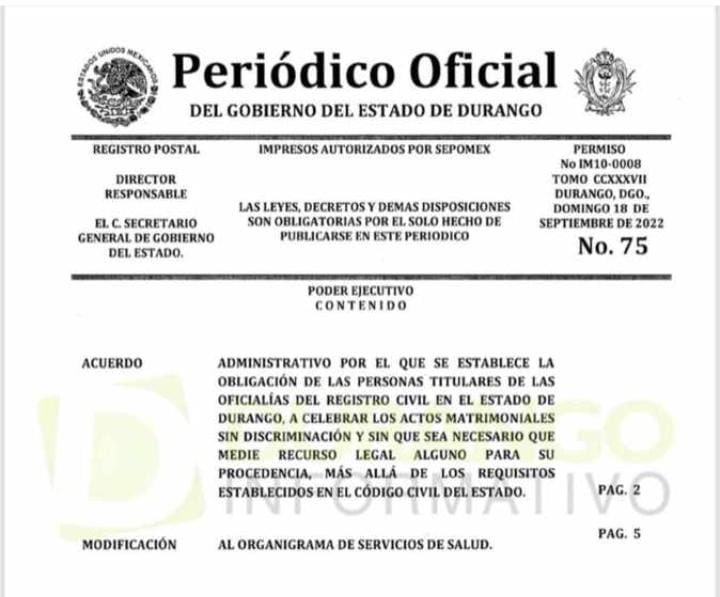 decreto durango matrimonio igualitario