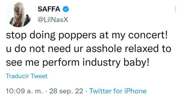 Lil Nas X petición a fans sobre poppers