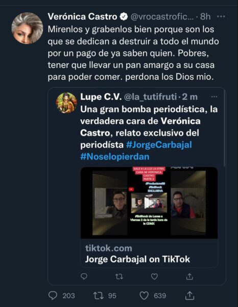 Verónica Castro respuesta a Jorge Carbajal