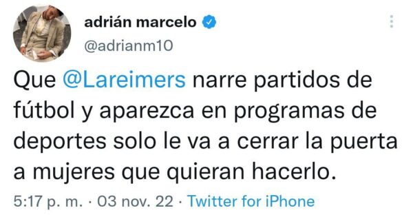 Adrián Marcelo tuit sobre Marion Reimers