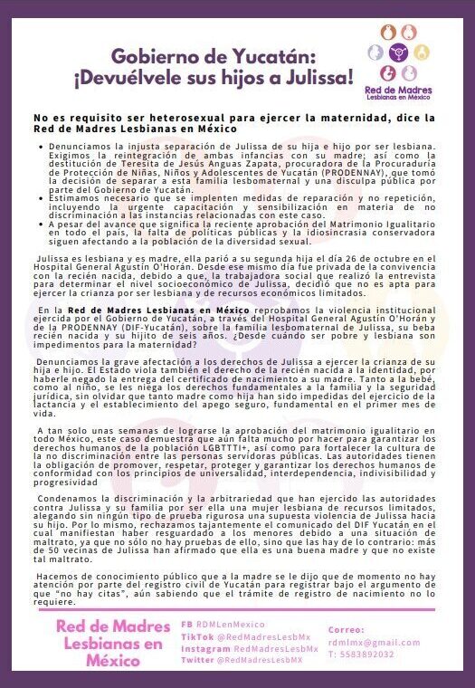 comunicado red madres lesbianas julissa yucatán