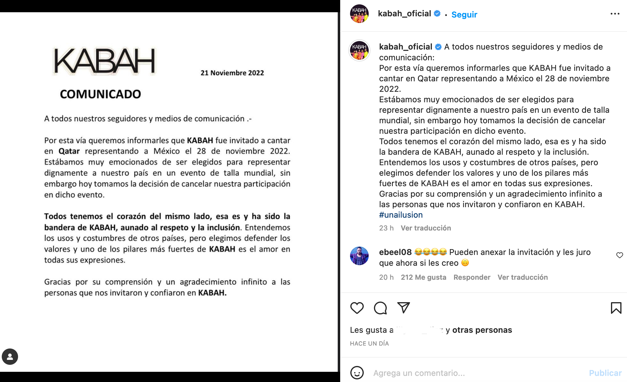 Kabah Copa Mundial de Futbol en Qatar 2022 comunicado