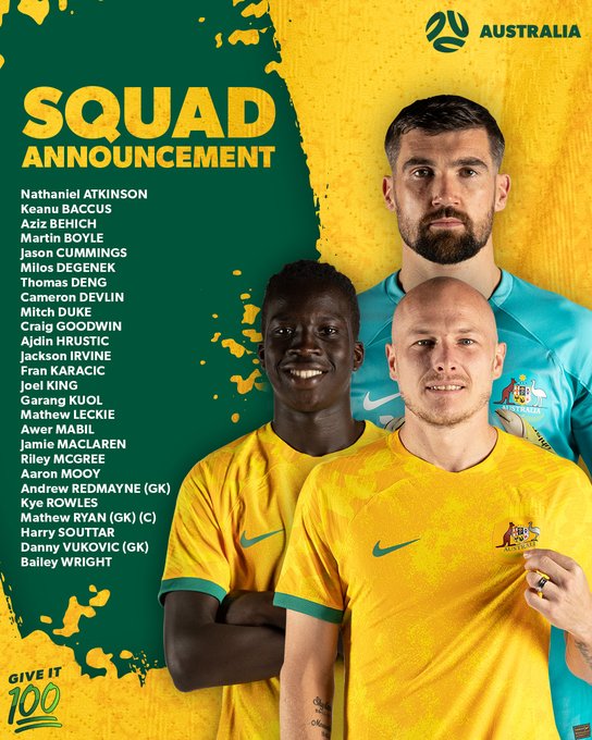 Socceroos lista de jugadores de Australia para Qatar 2022