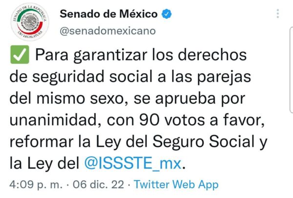Senado seguridad social para parejas lgbt