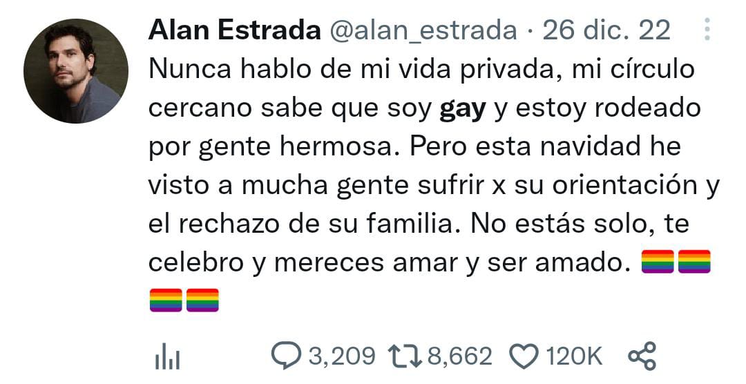 Tuit de alan estrada salida del clóset
