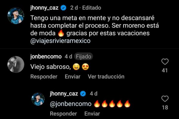 Jhonny caz comentarios en instagram