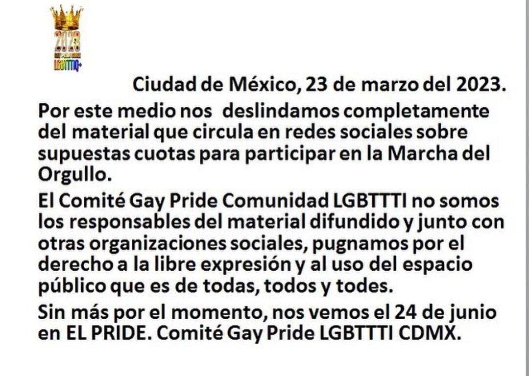 Comunicado Gay Pride Comunidad LGBT