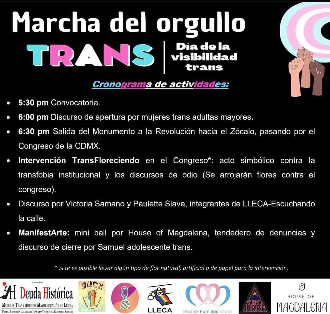 Cronograma de actividades de la Marcha del Orgullo Trans