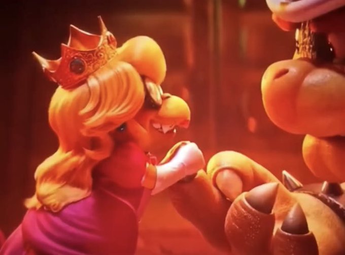 Kamek travesti drag de Princesa Peach en película de Super Mario Bros.
