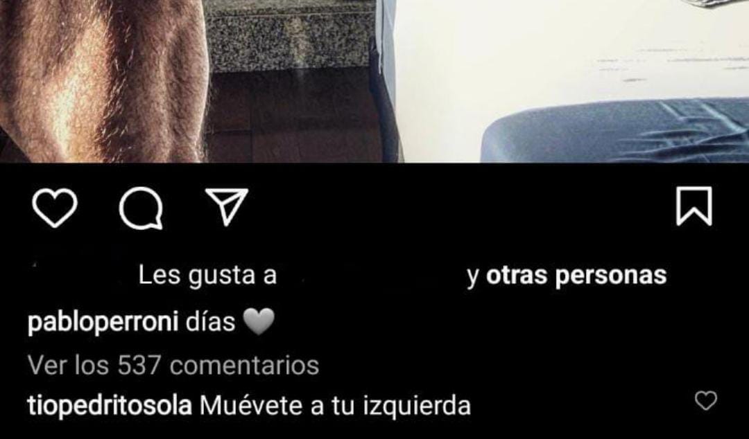 Pablo Perroni comentario de Pedro Sola en Instagram 