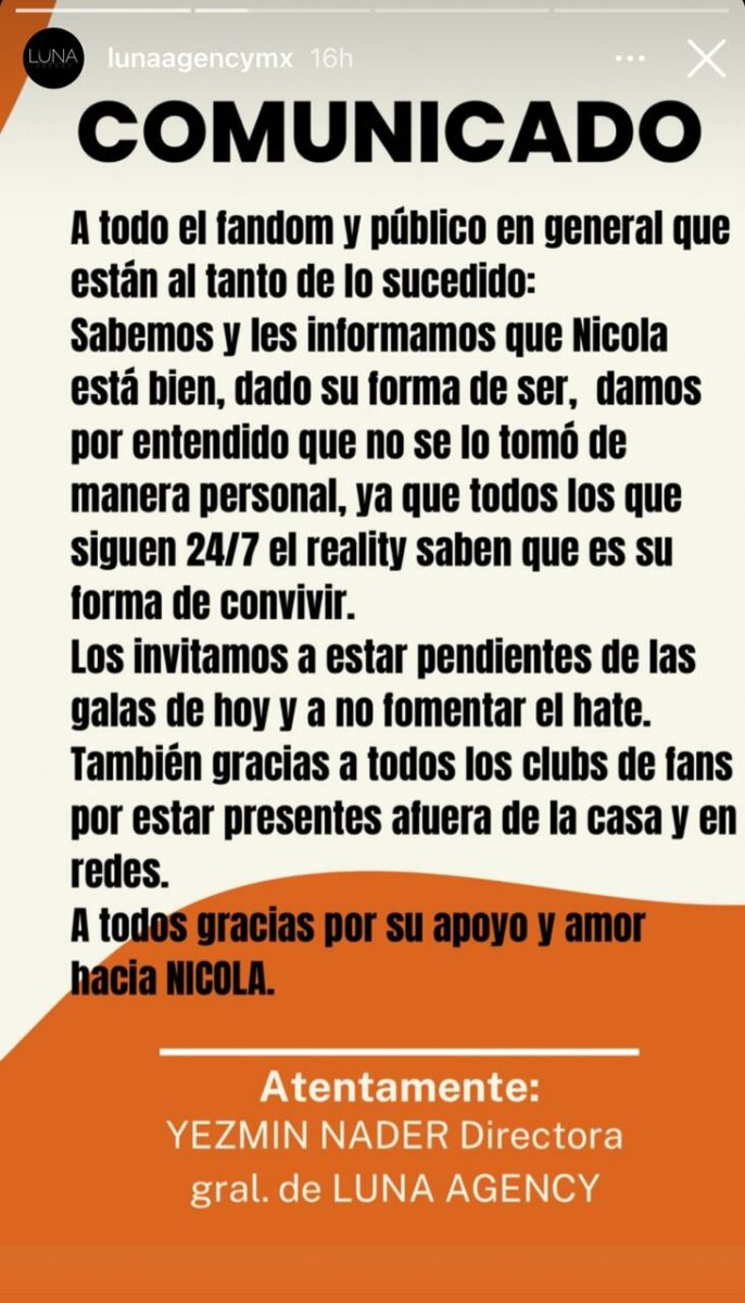 Nicola Porcella la casa de los famosos comunicado sobre abuso sexual