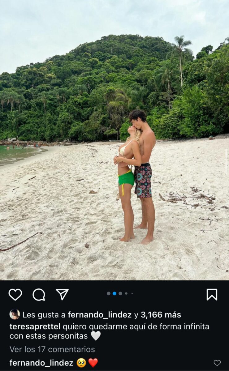 Fernando Líndez y Teresa Prettel modelo en la playa
